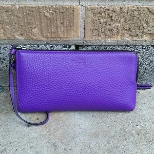 Coach Bleecker Purple Leather Zip Wristlet Wallet